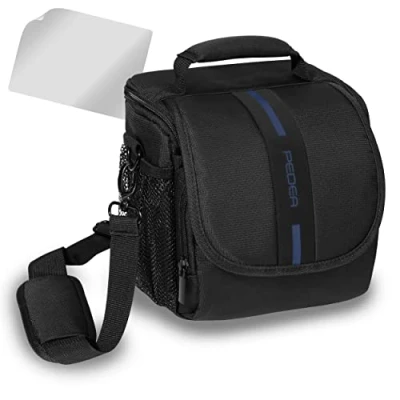 Afbeelding van PEDEA DSLR cameratas &quot;Essex&quot; met displaybeschermfolie voor Olympus E M5 Mark II Pen PL8 PL9 / Canon EOS M50 Nikon D5600 D7500 Panasonic G9 G70 G81 GX8 Fujifilm X T3 T100, M zwart/blauw