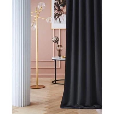 Afbeelding van ROOM99 Laurel Gordijn met plooiband, 140 x 260 cm breed hoogte, verduistering, ondoorzichtig, schuifgordijnen, woonkamer, slaapkamer, voor dakspaneel, zwart
