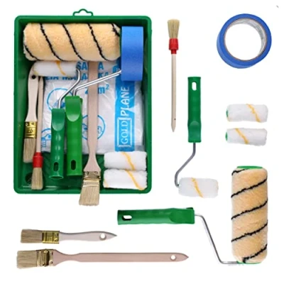 Afbeelding van ToolSpace Professional Painter Set: 2x verfrollenset + 3x schilderkwast schilderband verfbak afdekfolie verfroller/verfroller/verfroller, penseelrol, schilderaccessoires voor verf