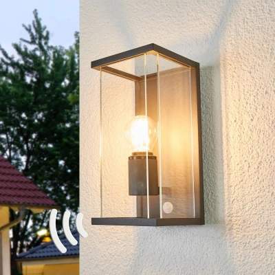 Afbeelding van Lucande Wandlampen buiten 1licht aluminium, glas H: 29 cm E27 grafietgrijs, helder