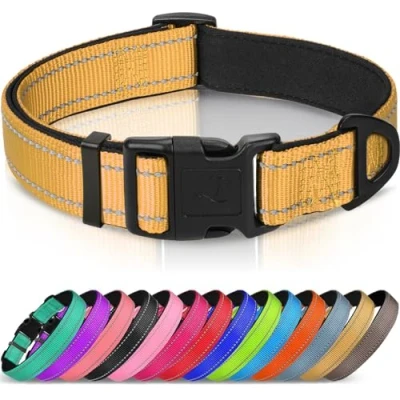 Afbeelding van Joytale Hondenhalsband met Veiligheidsgesp, Reflecterende Verstelbare Halsbanden Zachte Neopreen Vulling Huisdier, Veiligheidskraag voor Kleine Honden Huisdieren, S, Bruin