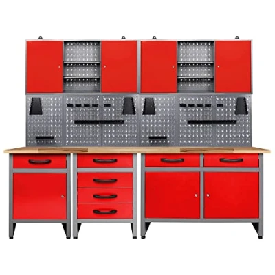 Afbeelding van Ondis24 werkplaatsinrichting, 7 delig, rood, werkbank, gereedschapskast, gatenwand, werkplaatsuitrusting, 240 cm