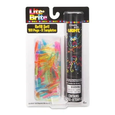 Afbeelding van Lite Brite Basic Fun! 2224 Peg and Template Refill Pack, Light Up Drawing Board Accessories, LED Pegs with Colours, Toys for Creative Play, Kids Aged 4 +