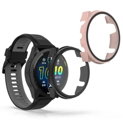Afbeelding van kwmobile 2x cover geschikt voor Garmin Forerunner 965 Fitnesstracker van gehard glas en kunststof frame set zwart / oudroze