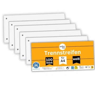 Afbeelding van perfect line 100 verdeeltabbladen voor A4 mappen, verdeelschotten van gerecycled karton, made in Germany, wit, geperforeerd