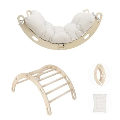 Afbeelding van MAMOI® Klimboog met kussen, kussen klimdriehoek, baby klimmen, houten boog voor kinderen, speelplaats, klimrek binnen vanaf 1/2/3 jaar