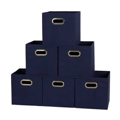 Afbeelding van Household Essentials 81 1 Opvouwbare stoffen opbergbakken Set van 6 Cubby Cubes met handgrepen Marineblauw, 2,7 kg