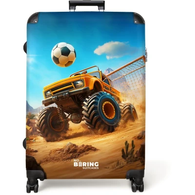 Afbeelding van NoBoringSuitcases.com® Koffer groot Reiskoffer lichtgewicht Monstertruck scoort goal in woestijnstadion Rolkoffer met 4 wielen Grote trolley XL 98 liter bagage