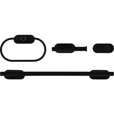 Afbeelding van QUVIO Badkamer accessoires set (2x handdoekhouder + haakje toiletrolhouder) 4 delig RVS Zwart