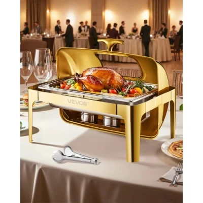 Afbeelding van VEVOR Chafing Dish Set Voedselwarmer Roestvrij Staal 8,5 L 1 Stuk Rolltop Goud Buffet