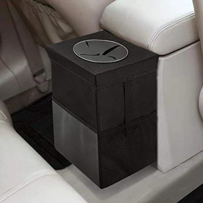 Afbeelding van auto prullenbak met deksel Hangende opbergvakken, opvouwbare en draagbare lekvrije organizer, 7L grote capaciteit, multifunctionele
