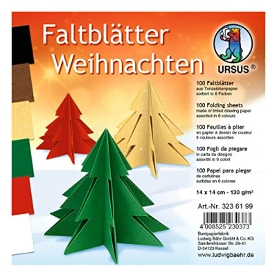 Afbeelding van Ursus Vouwbladen Kerstmis, 100 vellen tekenpapier 130 g/m², 14 x cm