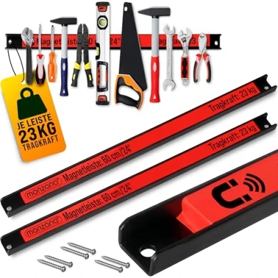 Afbeelding van DEUBA® 2 x magneetstrip 60 cm 23 kg draagkracht incl. montagemateriaal gereedschapshouder werkplaats