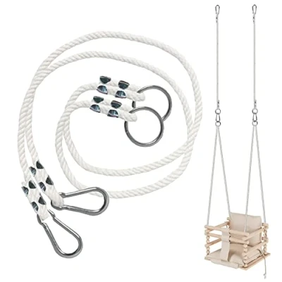 Afbeelding van MAMOI® Schommeltouwset 50 kg 2 x verlengstuk van schommeltouw met metalen karabijnhaak 100% ECO natuurlijk touw voor schommels Swingtouw vervanging Gemaakt in EU