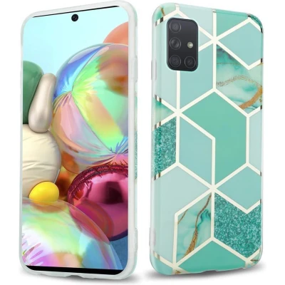 Afbeelding van Cadorabo Hoesje geschikt voor Samsung Galaxy A71 5G in Groen Lichtgroen Goud Marmer No. 3 Beschermhoes gemaakt van TPU siliconen Case Cover met mozaïek motief