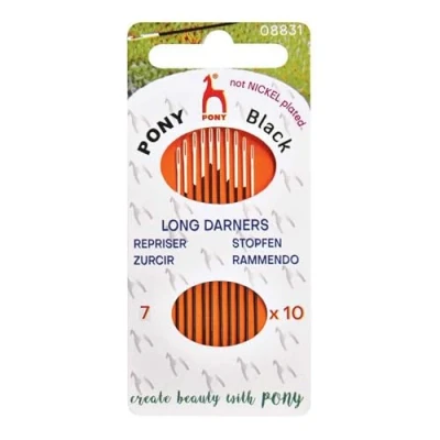 Afbeelding van Pony Black Long Darners Matte Afwerking (No. 7) Hand Naaien Naalden met Wit Oog 10