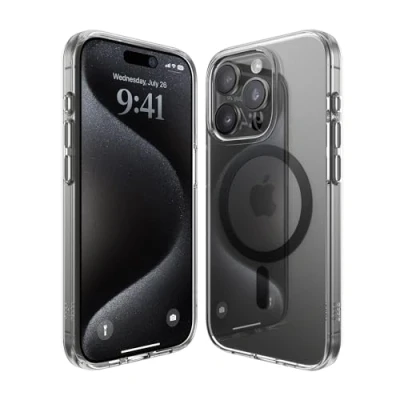 Afbeelding van elago Magnetic Hybrid Duidelijke Hoesje Compatibel met iPhone 15 Pro Case, MagSafe, PC + TPU Hybride, US Militaire Dalingsbescherming, het Verminderde Vergeelt (Zwart)
