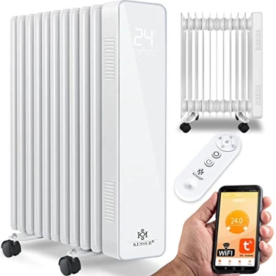 Afbeelding van KESSER® olieradiator, 2500 W, mobiele elektrische verwarming, energiebesparend, met wifi app besturing en led touch display, afstandsbediening, elektrisch, 11 ribben, 24 uurs