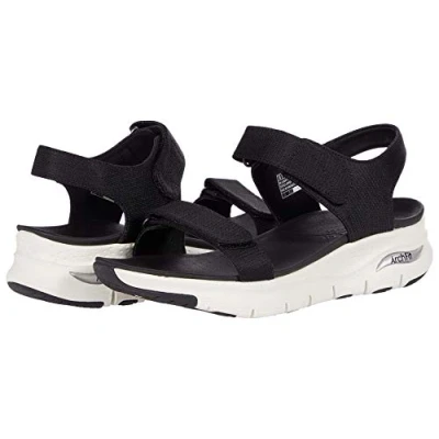 Afbeelding van Skechers Vrouwen Arch Fit Touristy Flat Sandaal, Zwart gaas, 38 EU