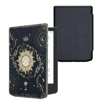Afbeelding van kwmobile E reader hoesje geschikt voor Pocketbook Verse / Pro hoes flip case met magnetische sluiting Ereader cover Tarotkaart design in donkerblauw geel zwart