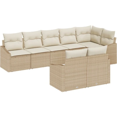 Afbeelding van vidaXL 8 delige Tuinset met Kussens Beige Poly Rattan