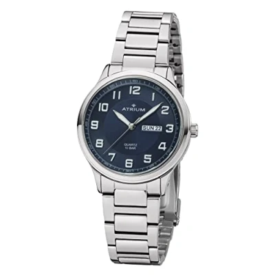 Afbeelding van ATRIUM Herenhorloge roestvrij staal analoog kwarts 10 bar met stalen armband en weekdag datum weergave zilverkleurig A39 35