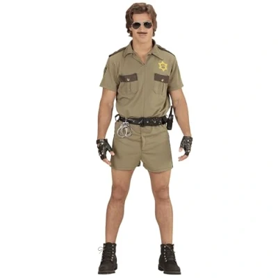 Afbeelding van Widmann Politie &amp; Detective Kostuum Brandon Agent California Highway Petrol Bruin Man Medium Carnavalskleding Verkleedkleding