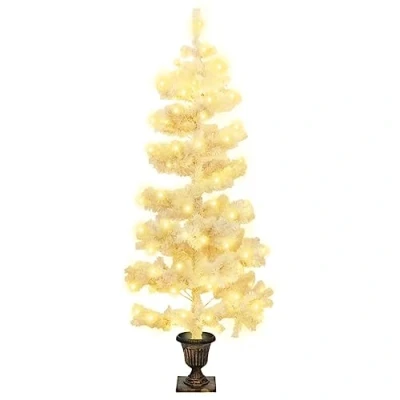 Afbeelding van Kunstkerstboom met verlichting en pot 120 cm PVC wit