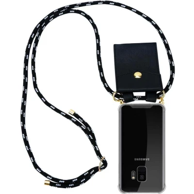Afbeelding van Cadorabo Hoesje geschikt voor Samsung Galaxy S9 in ZWART ZILVER Silicone Mobiele telefoon ketting beschermhoes met gouden ringen, koordriem en afneembare etui