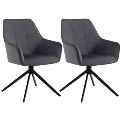 Afbeelding van WOLTU EZS09dgr 2 Eetkamerstoelen, draaibaar, set van 2, stoel, eetkamer, eettafel, keukenstoel, draaistoel, beklede stoel met armleuningen, fluwelen poten, donkergrijs