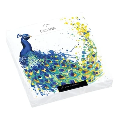 Afbeelding van 20 servetten pauw met kleurrijke veren dieren elegant tafeldecoratie decoupage servettentechniek 33 x cm
