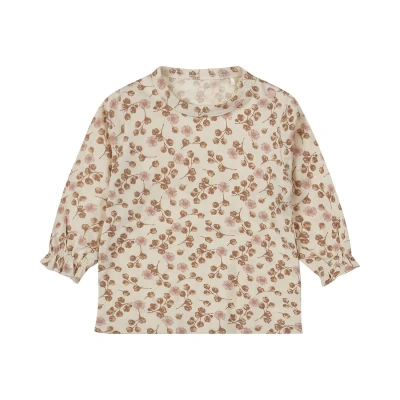 Afbeelding van Dirkje baby longsleeve met all over print en ruches lichtbruin/roze/ecru