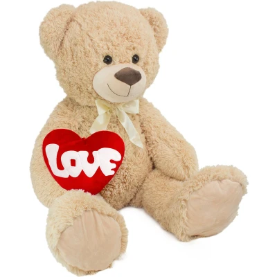 Afbeelding van BRUBAKER XXL Teddybeer 100 cm met een Hartje Love Zacht Speelgoed Knuffel Beige