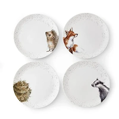 Afbeelding van Wrendale Designs Royal Worcester keramische plaat in twee maten egel dassenvos en uil set van 4 (26 cm dinerbord)