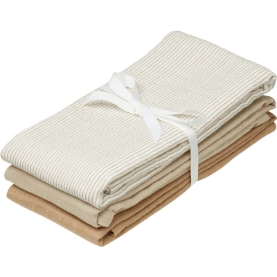 Afbeelding van Cam hydrofiele doeken set van drie 70x70 classic stripes, camel, praline