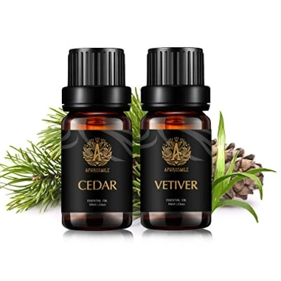 Afbeelding van Aromatherapie vetiver etherische olie set voor diffuser, 100% pure ceder kit luchtbevochtiger, 2x10ml therapeutische kwaliteit oliën diffuser olie,