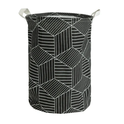 Afbeelding van QUVIO Wasmand rond stof hexagon Zwart