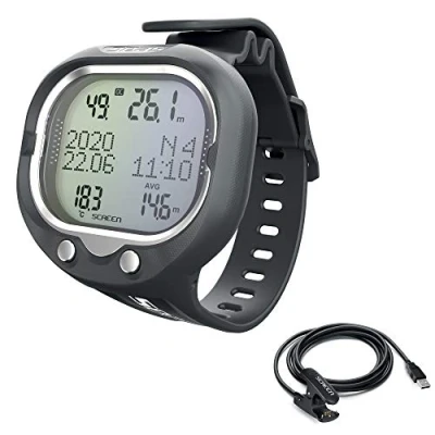 Afbeelding van Seac Screen + USB C duikcomputer voor de pols onderdompeling met één of meerdere mengsels en Freediving uniseks, volwassenen, zwart/wit, maat