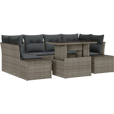Afbeelding van vidaXL Tuin Sofa Set van 7 Grijs Riet en Polyester