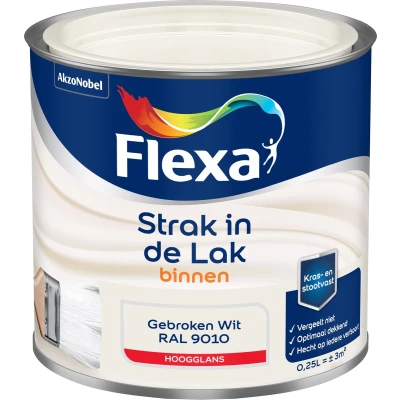 Afbeelding van flexa strak in de lak binnenlak hoogglans ral 9010 0.25 ltr