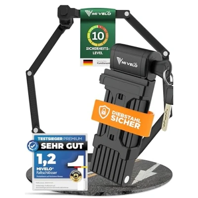 Afbeelding van MIVELO Fietsslot, vouwslot, hoge veiligheid, 120 cm lang, fietsslot met sleutel, incl. houder, ideaal voor e bike, MTB en racefiets, Bike Lock