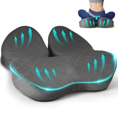 Afbeelding van Fwiull zitkussen, hoogwaardig traagschuim L orthopedisch, stressvermindering, ischias, ergonomisch zitkussen voor auto, bank, kantoor (donkergrijs)