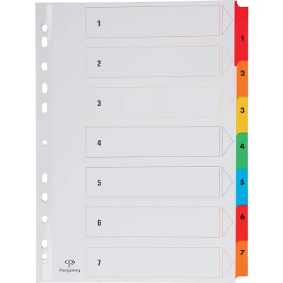 Afbeelding van Pergamy tabbladen met indexblad, ft A4, 11 gaatsperforatie, geassorteerde kleuren, set 1 7