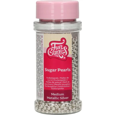 Afbeelding van FunCakes Suikerparels Medium Metallic Zilver 80g Eetbare Taartdecoratie