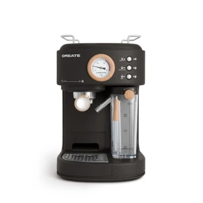Afbeelding van CREATE / THERA RETRO PRO/halfautomatisch espressokoffiezetapparaat, zwart/20 bar, melktank, lekbak, twee uitlopen, inhoud 1,5 l, voor gemalen koffie, 1250 W