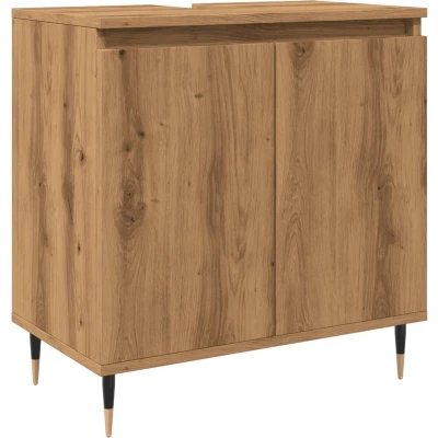 Afbeelding van Badkamerkast 58x33x60 cm bewerkt hout artisanaal eikenkleurig