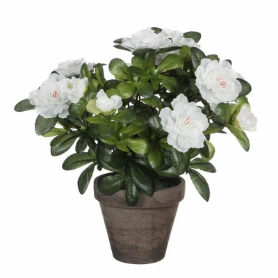 Afbeelding van Mica Decorations azalea wit in pot stan grijs (dia 11) maat cm: 27