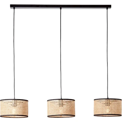 Afbeelding van Brilliant Leuchten Hanglamp WILEY H 120 cm, B 110 3x E27, in te korten, metaal/rotan, hout licht/zwart (1 stuk)