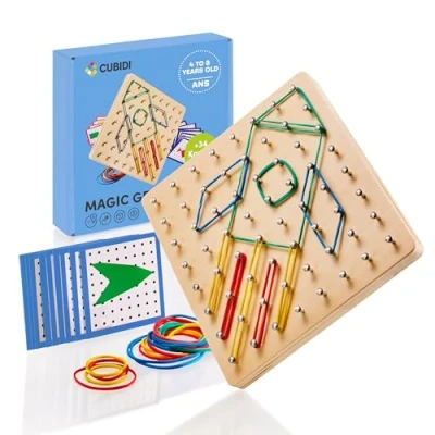 Afbeelding van CUBIDI® Creatief Montessori houten geoboard voor talloze spannende figuren, educatief speelgoed het ruimtelijk denken bevordert, motoriekspeelgoed, cadeau idee jongens en meisjes vanaf 3, 4, 5