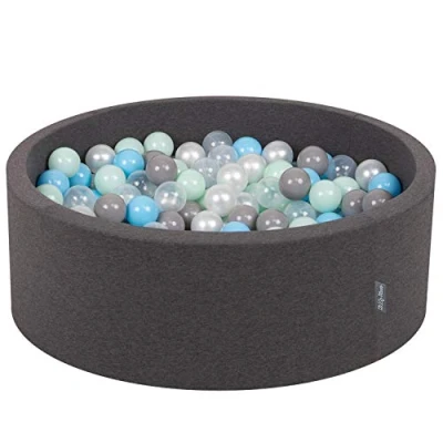 Afbeelding van KiddyMoon Schuim Ballenbak Voor Kinderen Met Ballen Ø 7 Cm Gemaakt In EU, Donkergrijs:Parel Grijs Transparant Babyblue Munt,90X30cm/300